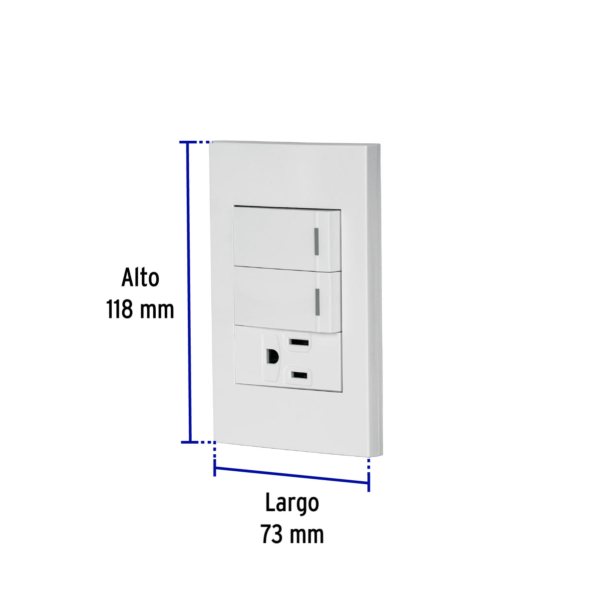 Placa armada 2 interruptores,1 contacto,1mod,Española,blanco
