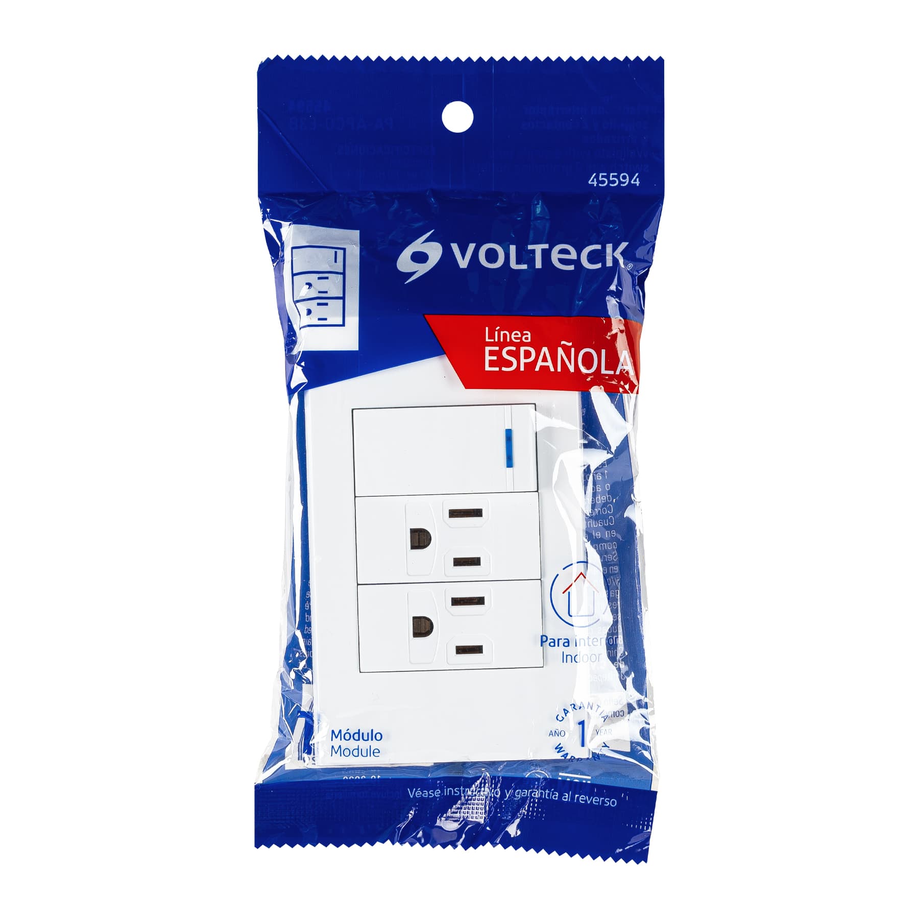 Placa armada 1 interruptor, 2 contactos,1mod,Española,blanco