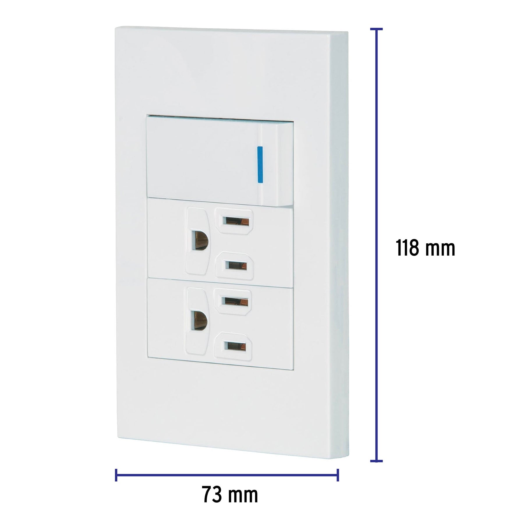 Placa armada 1 interruptor, 2 contactos,1mod,Española,blanco