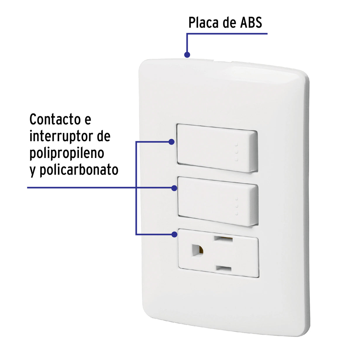 Placa armada contacto 2 interruptores,blanco, línea Italiana