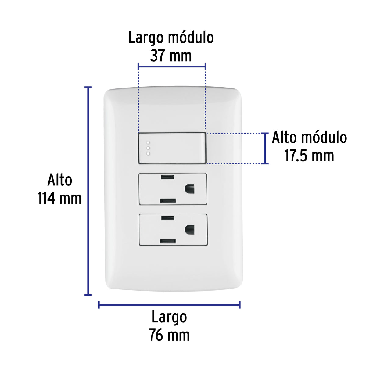 Placa armada 2 contactos e interruptor,blanco,línea Italiana
