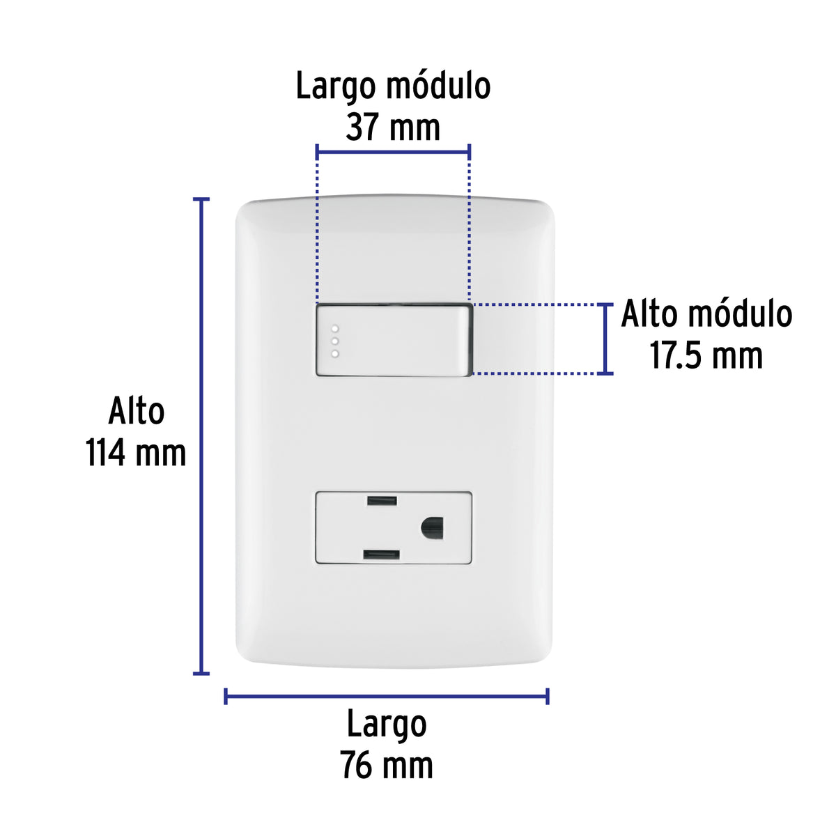 Placa armada contacto e interruptor, blanco, línea Italiana