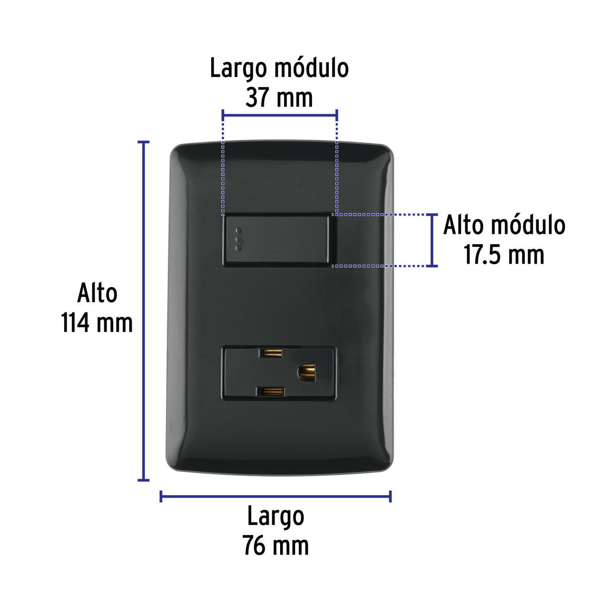 Placa armada contacto e interruptor, negro, línea Italiana