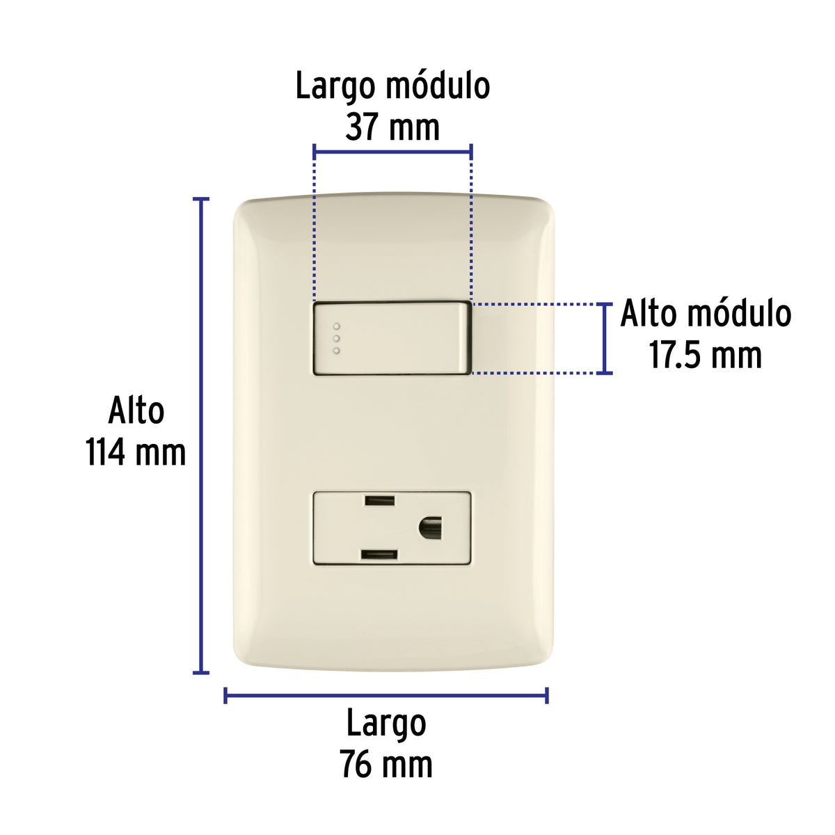 Placa armada contacto e interruptor, marfil, línea Italiana