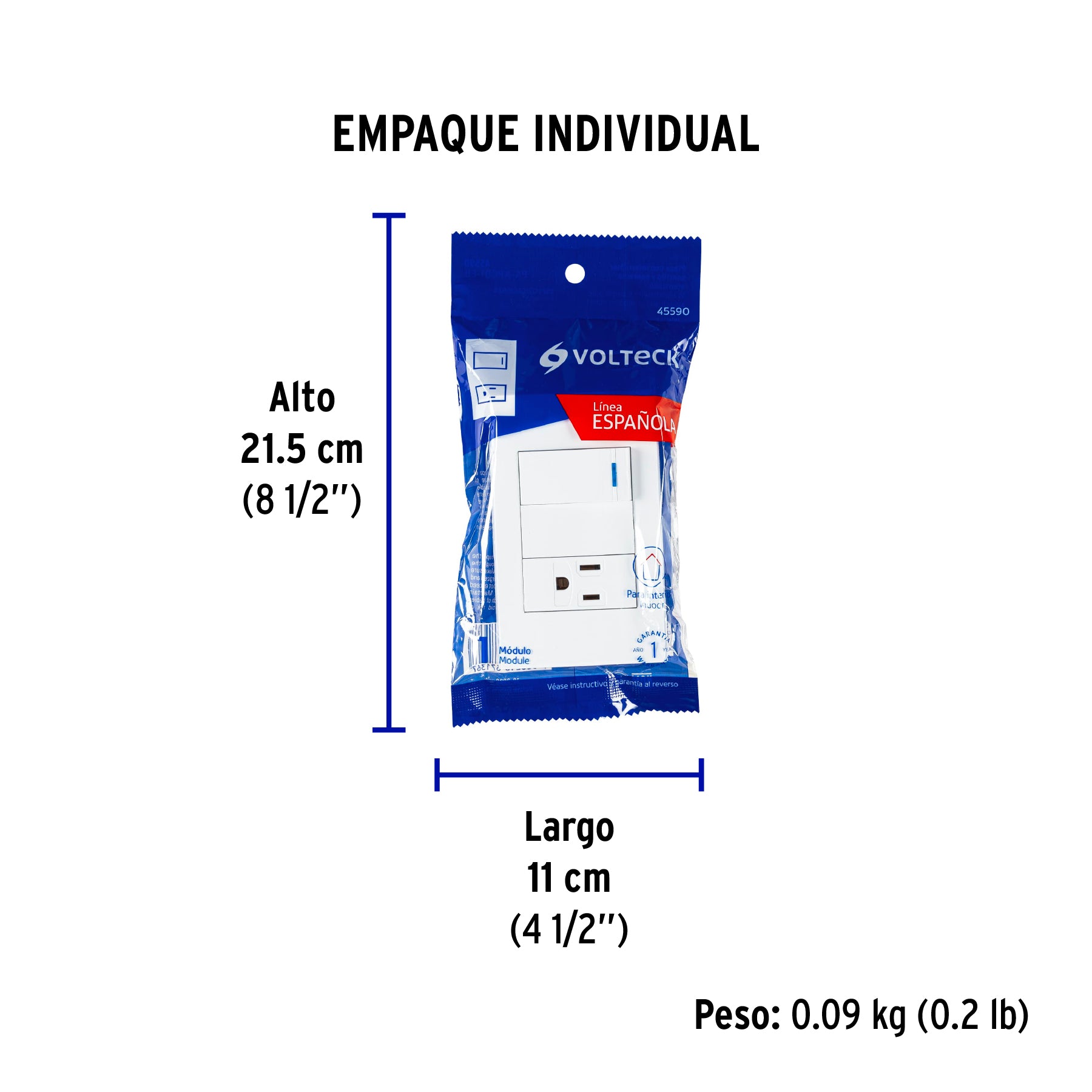 Placa armada 1 interruptor,1 contacto,1mod, Española, blanco