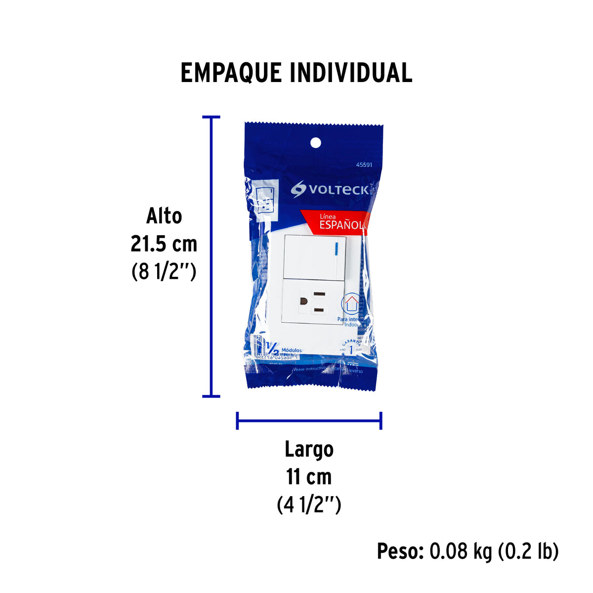 Placa armada 1 interruptor,1contacto,1.5mod,Española, blanco