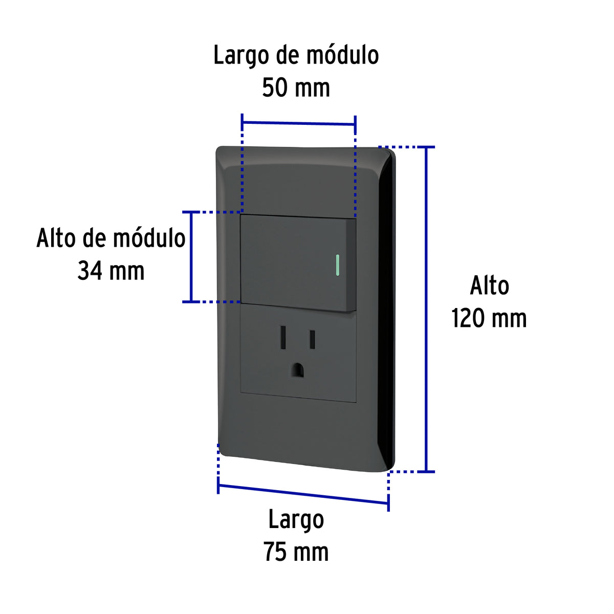 Placa armada negra interruptor y contacto 1.5 mód, Lisboa