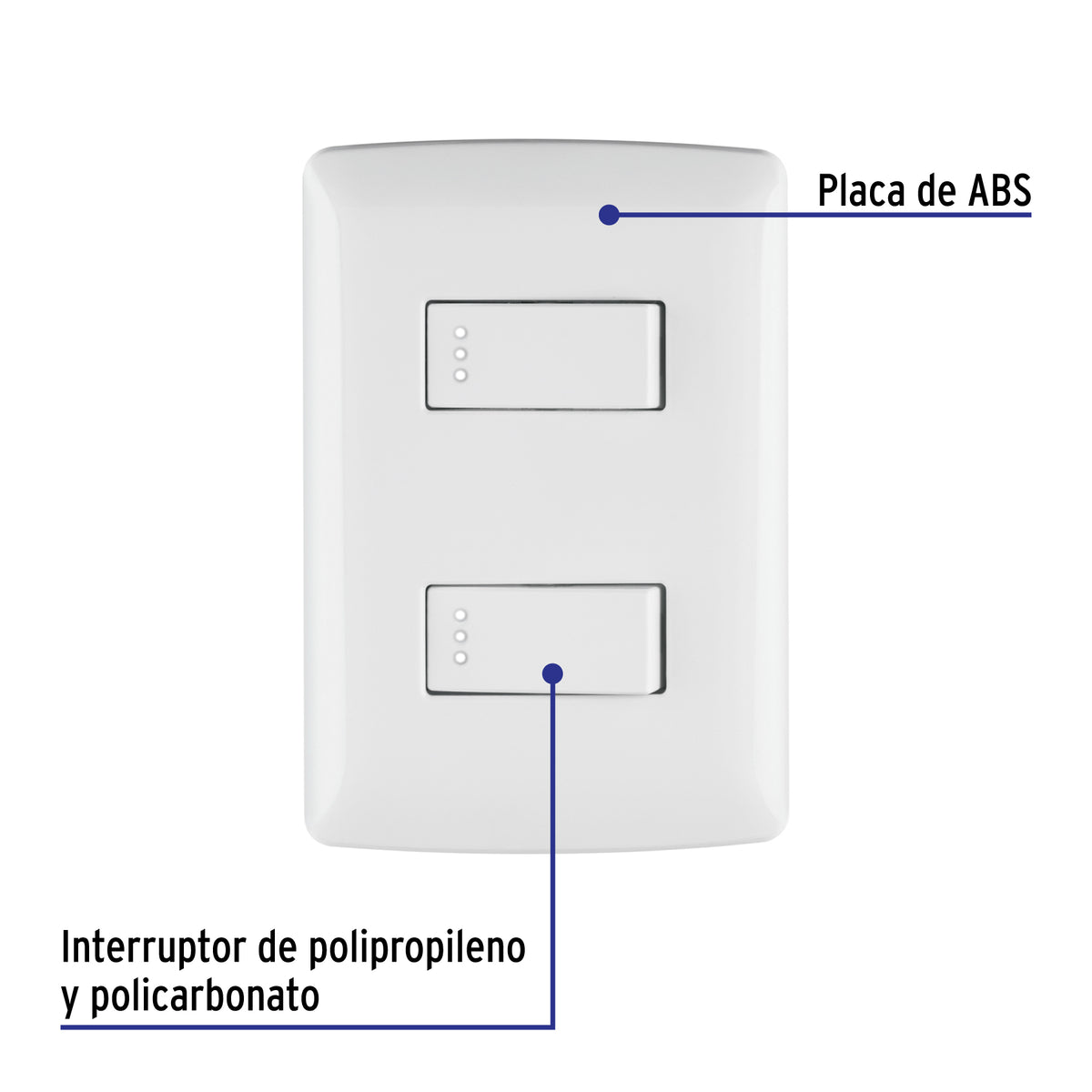 Placa armada, 2interruptores sencillos,blanco,línea Italiana