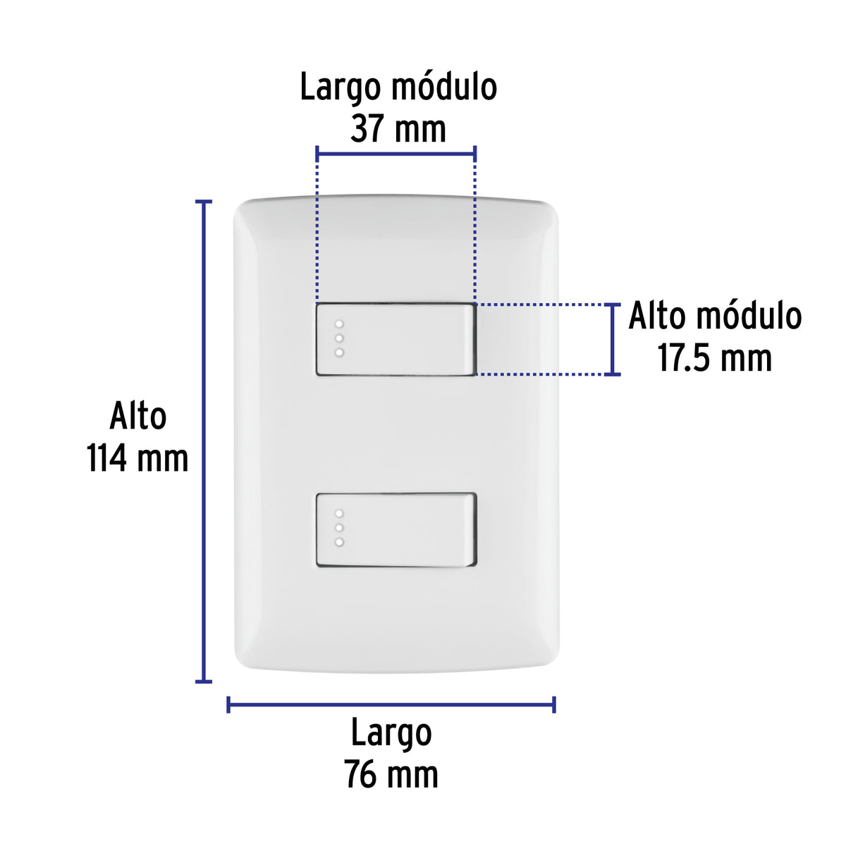 Placa armada, 2interruptores sencillos,blanco,línea Italiana