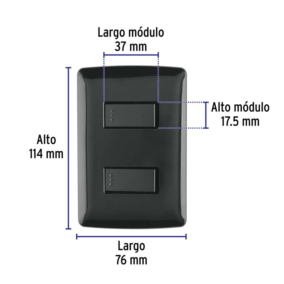 Placa armada, 2 interruptores sencillos,negro,línea Italiana