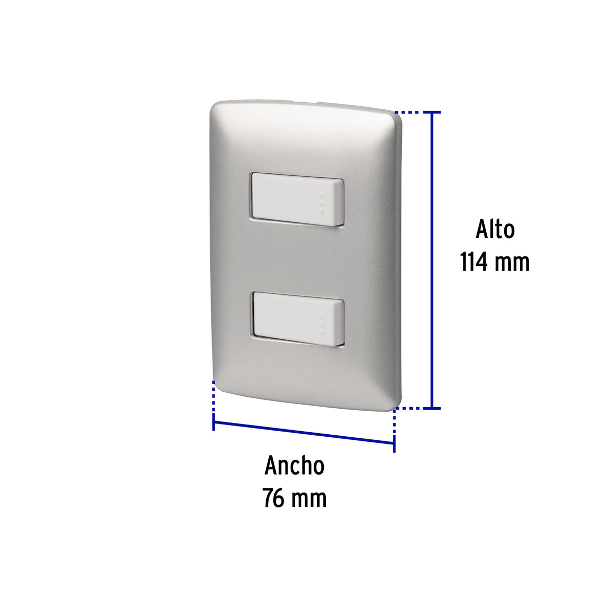 Placa armada 2 interruptores sencillos plata, línea Italiana