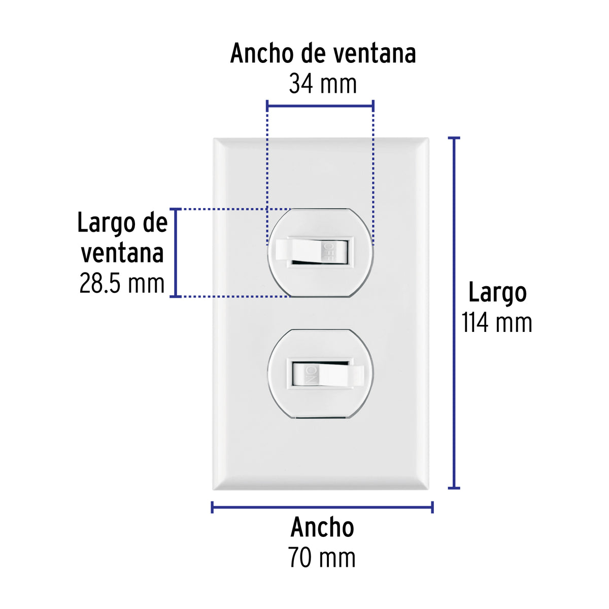 Placa armada 2 interruptores sencillo, línea Standard, blanc