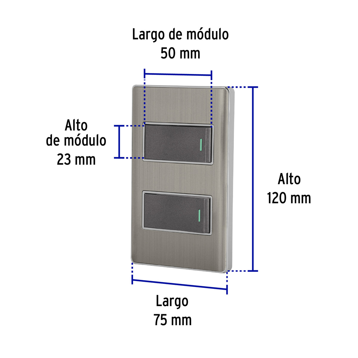 Placa armada acero 1 interruptor y 1 de 3 vías 1 mód,Lisboa