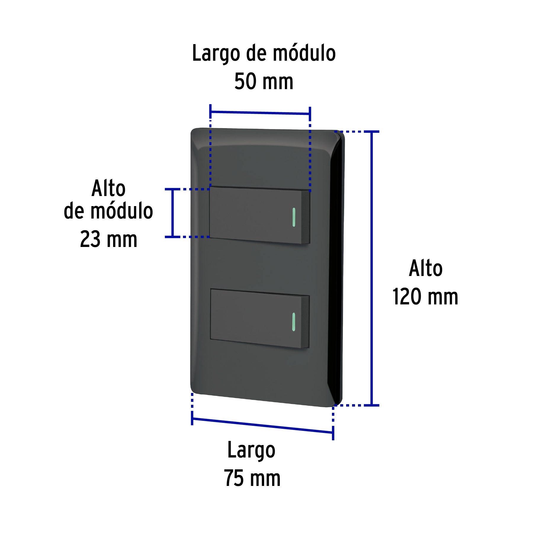 Placa armada negra 1 interruptor y 1 de 3 vías 1 mód,Lisboa