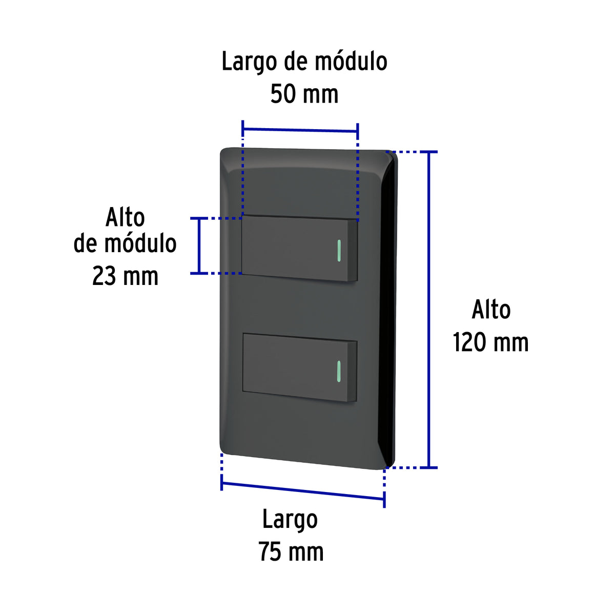 Placa armada negra 1 interruptor y 1 de 3 vías 1 mód,Lisboa