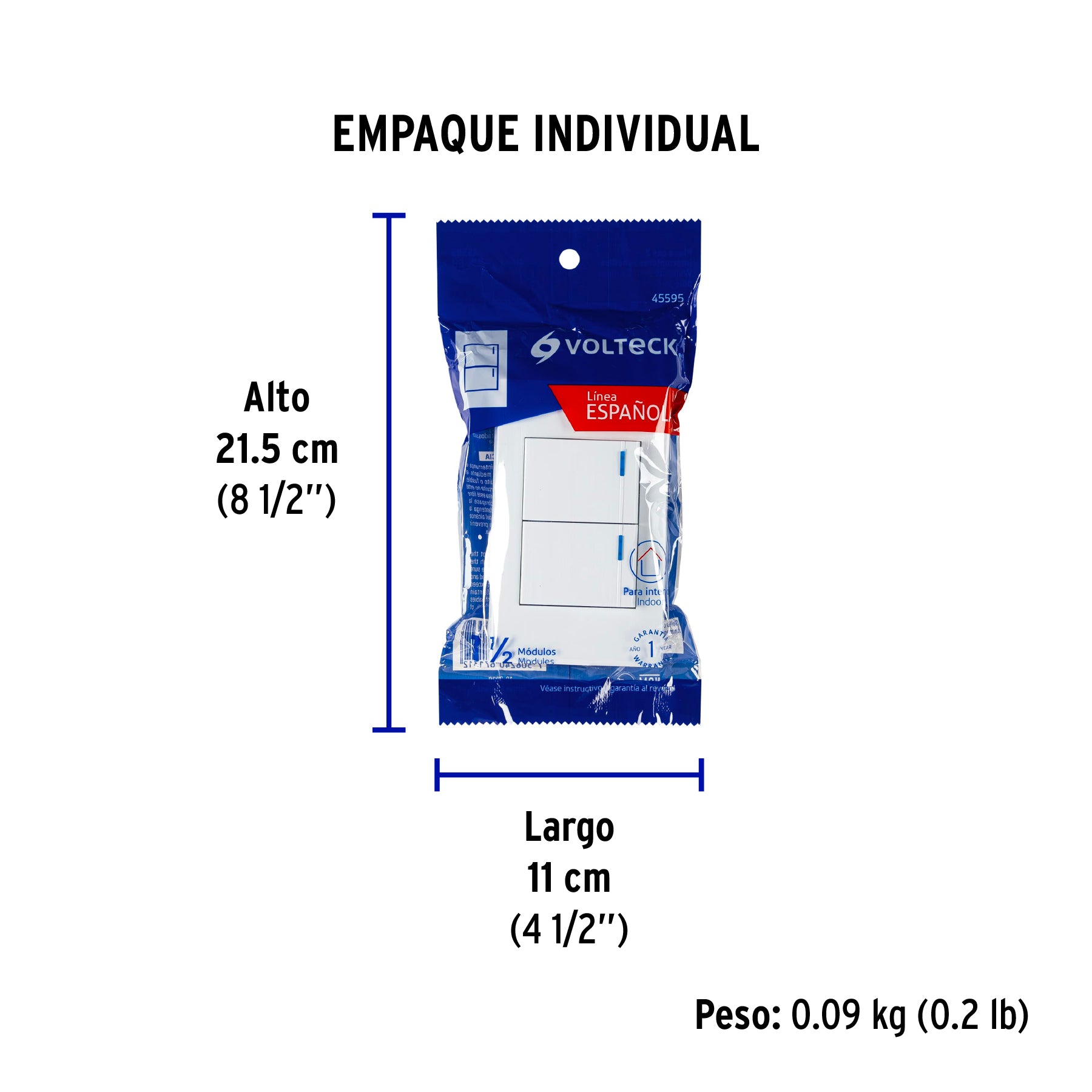 Placa armada 2 interruptores, 1.5 módulos, Española, blanco