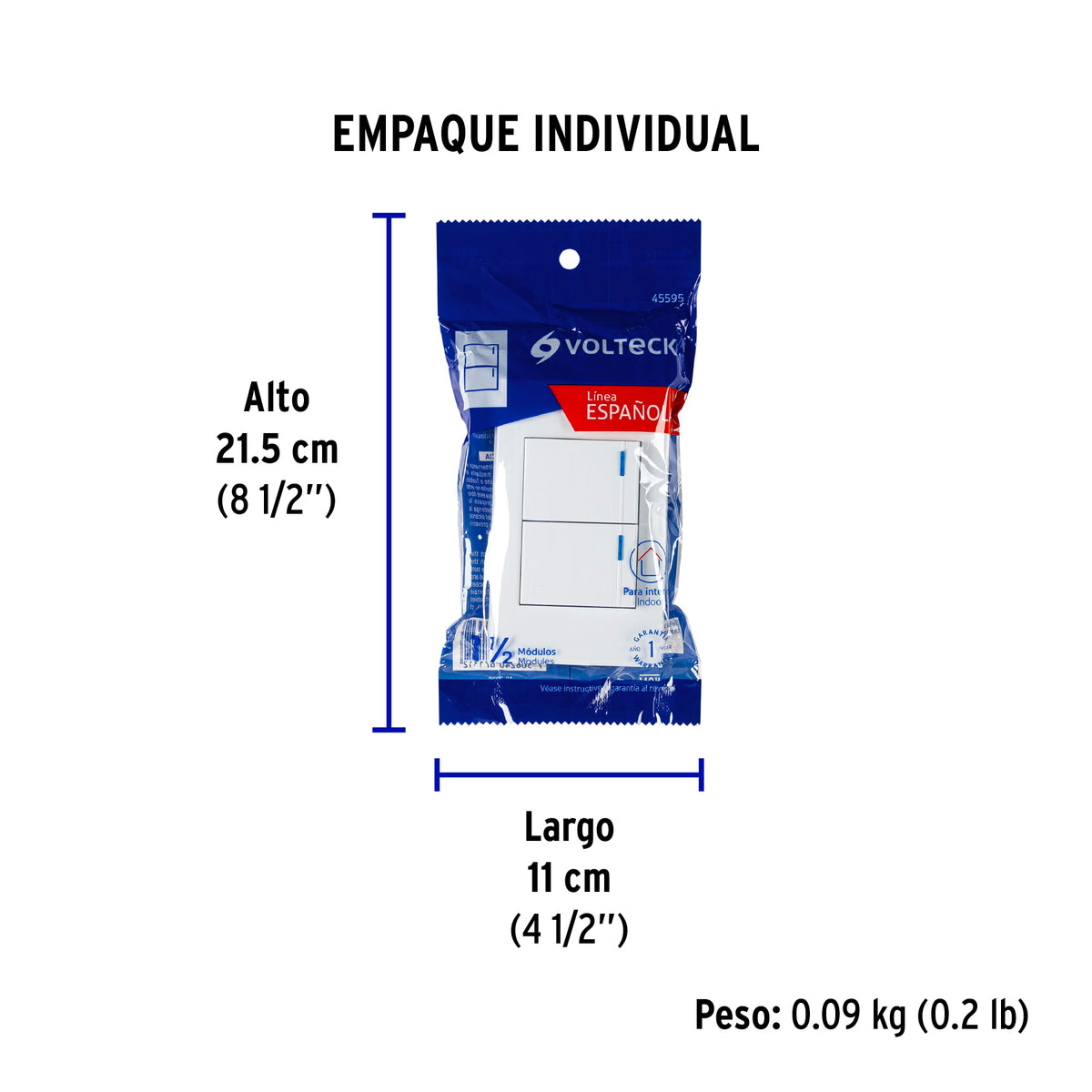 Placa armada 2 interruptores, 1.5 módulos, Española, blanco