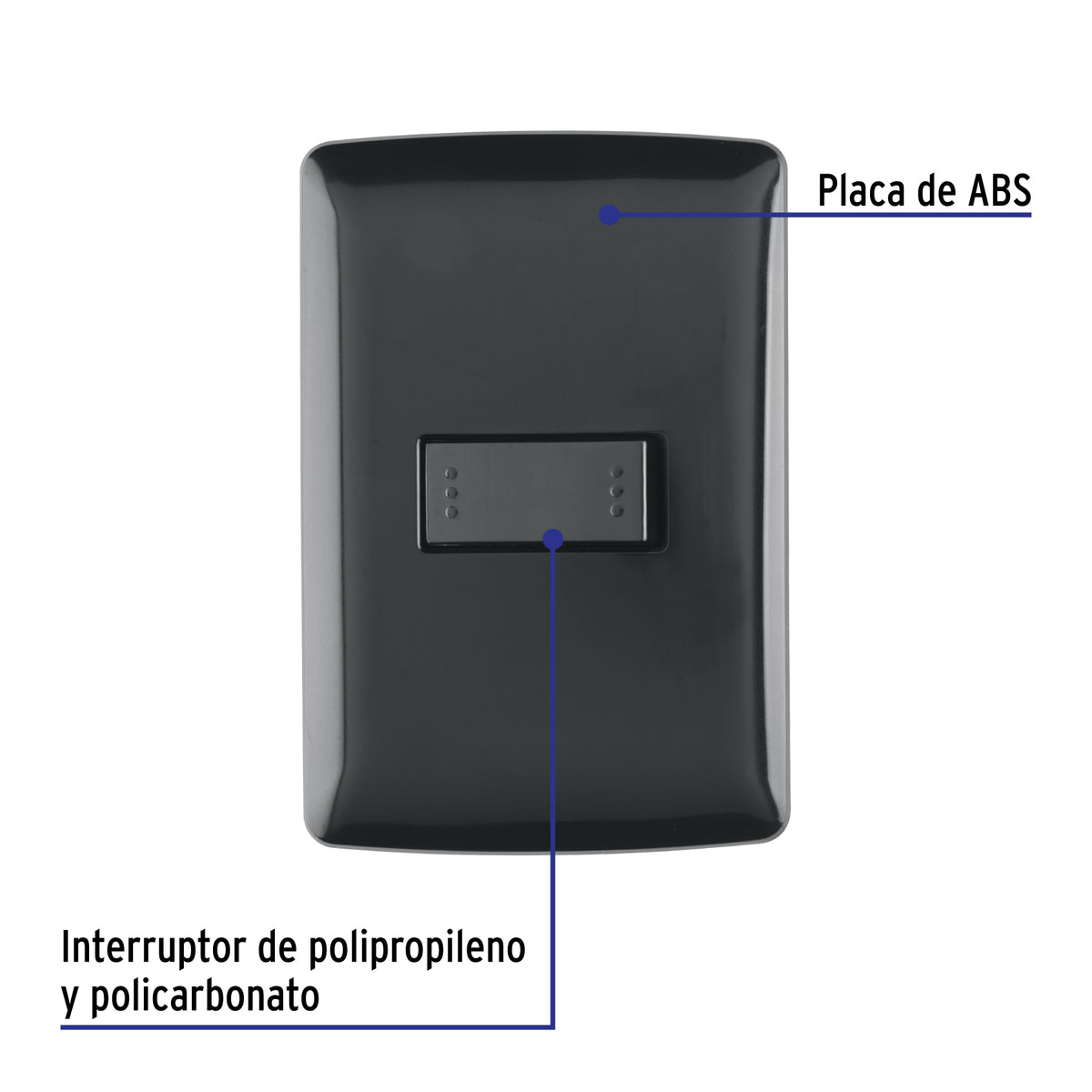 Placa armada 1 interruptor escalera, negro, línea Italiana