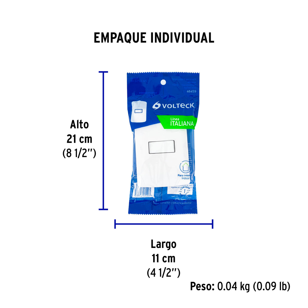 Placa armada 1 interruptor sencillo, blanco, línea Italiana