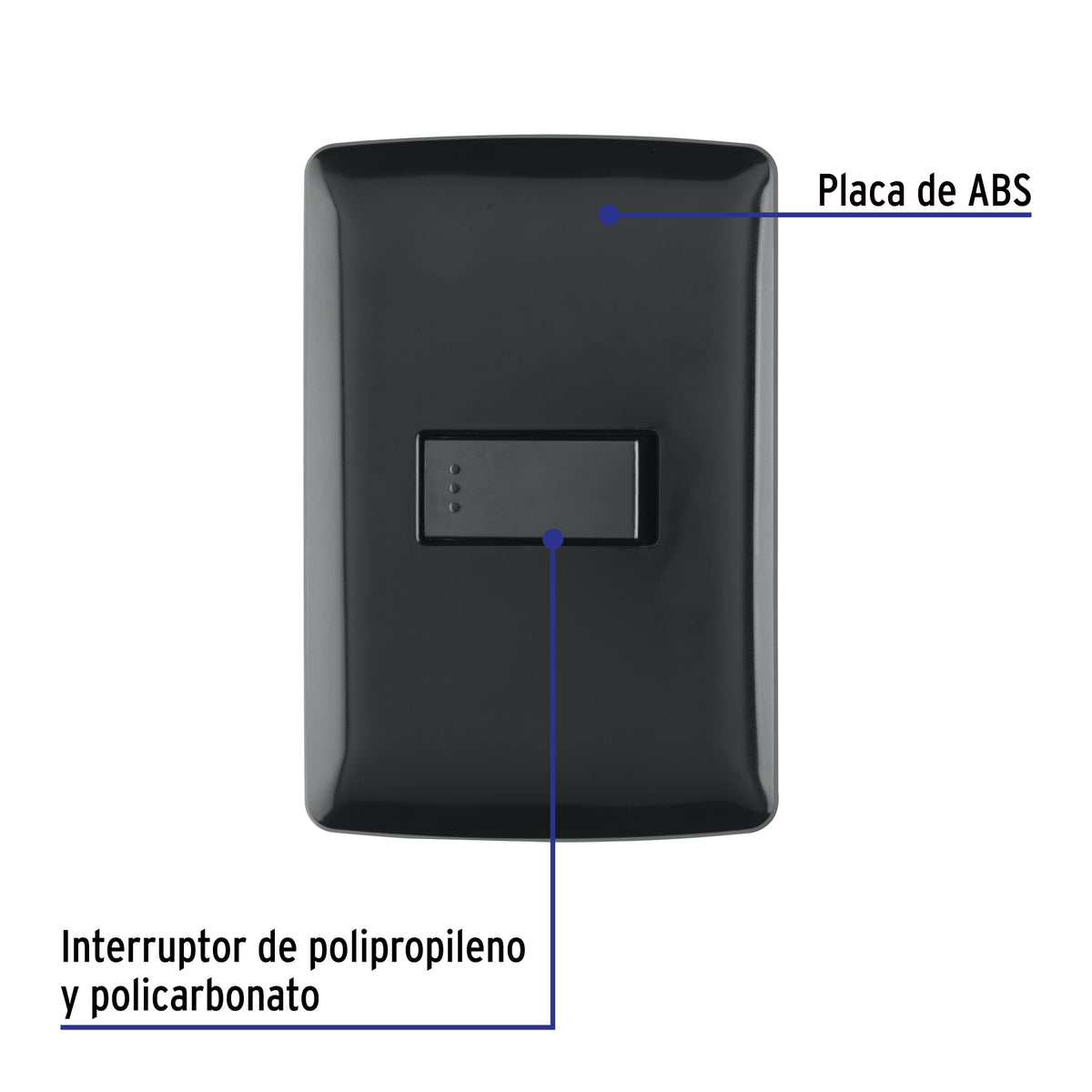 Placa armada 1 interruptor sencillo, negro, línea Italiana