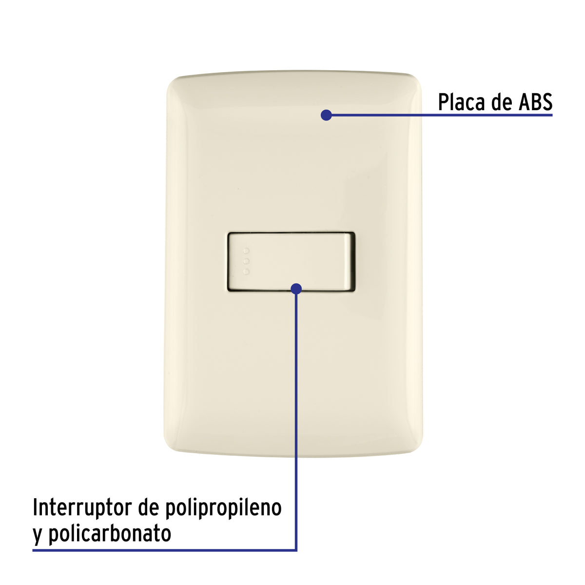Placa armada 1 interruptor sencillo, marfil, línea Italiana