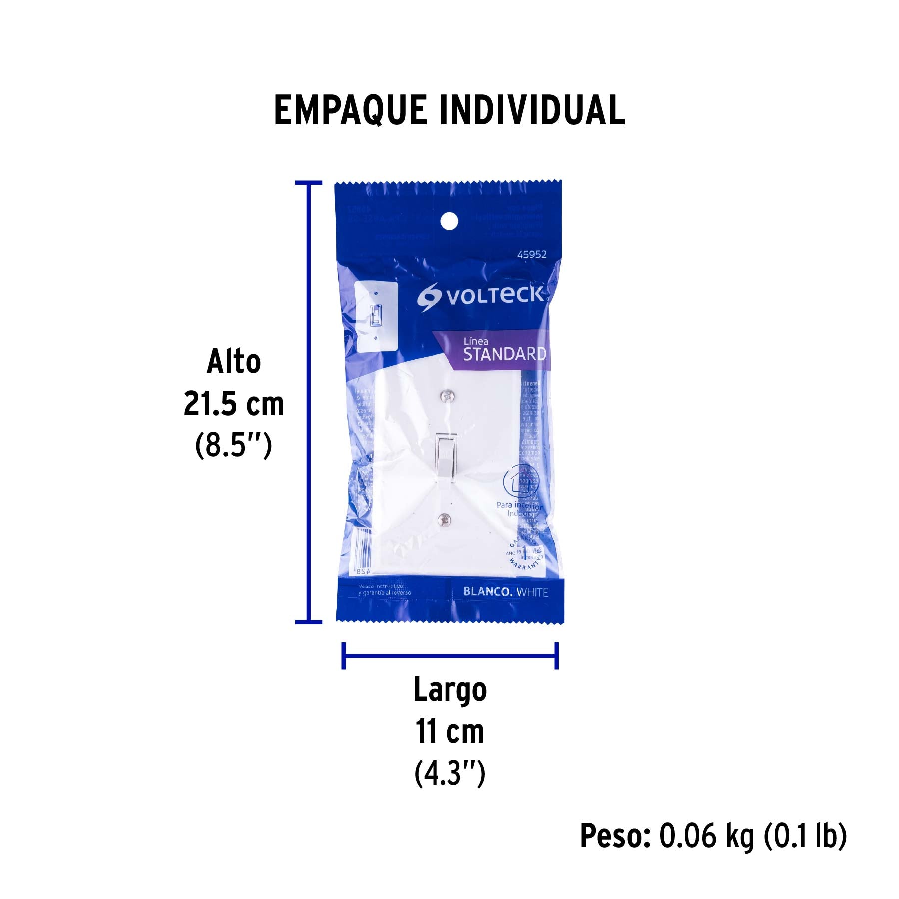 Placa armada interruptor sencillo, línea Standard, blanco
