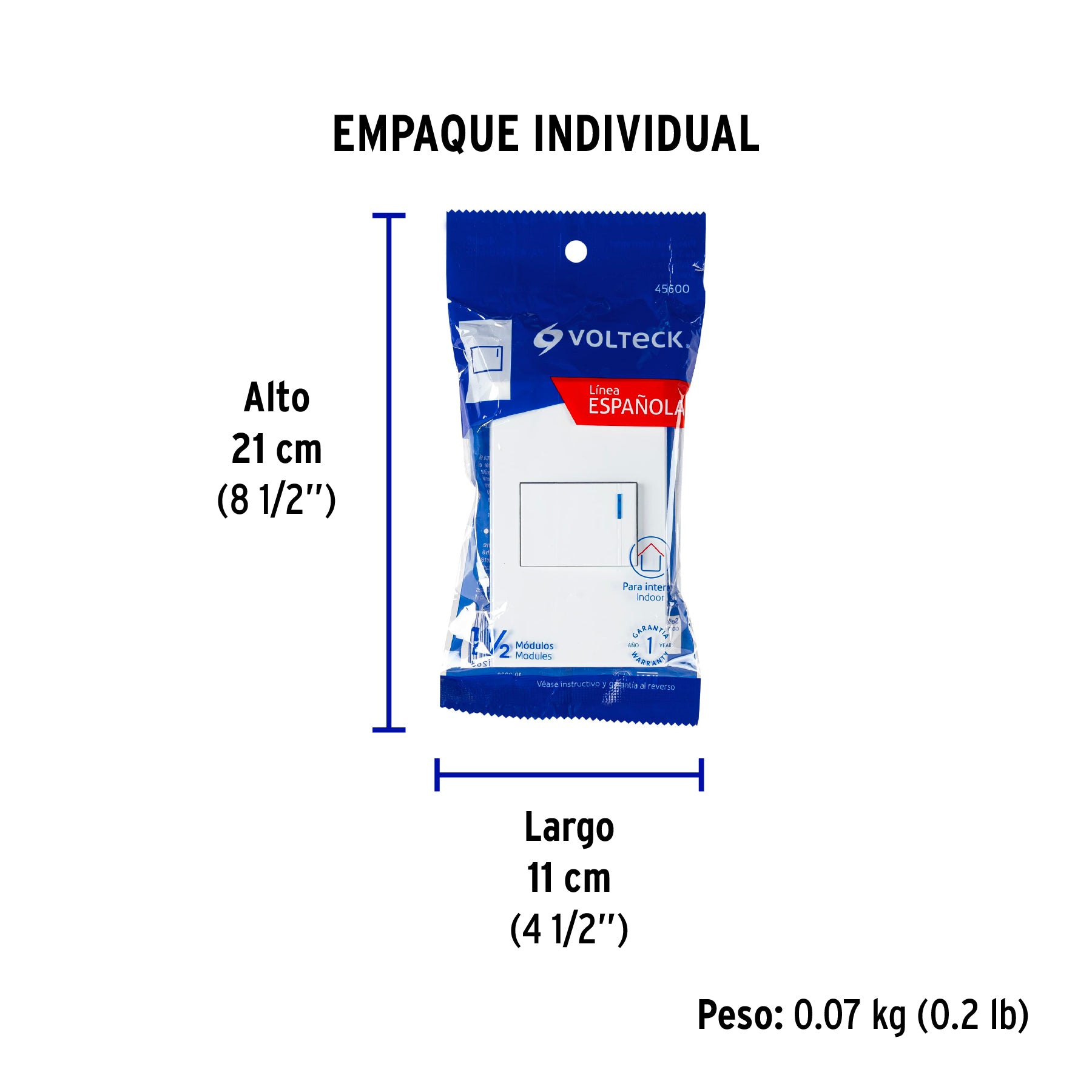 Placa armada 1 interruptor de 3vías, 1.5mód, Española,blanco