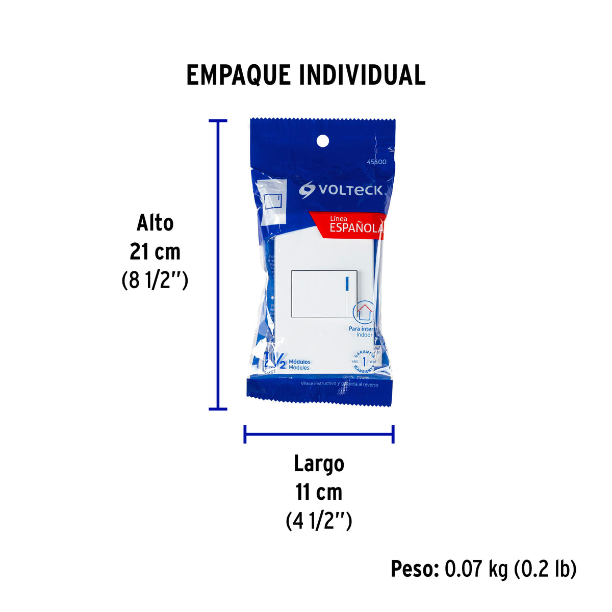 Placa armada 1 interruptor de 3vías, 1.5mód, Española,blanco