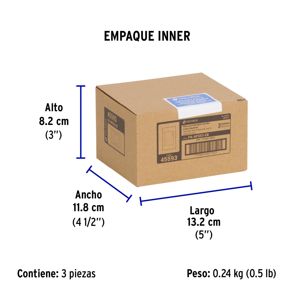 Placa armada 1 interruptor, 3 módulos, Española, blanco
