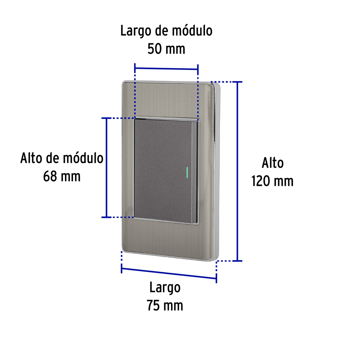Placa armada acero inox 1 interruptor 3 módulos, Lisboa
