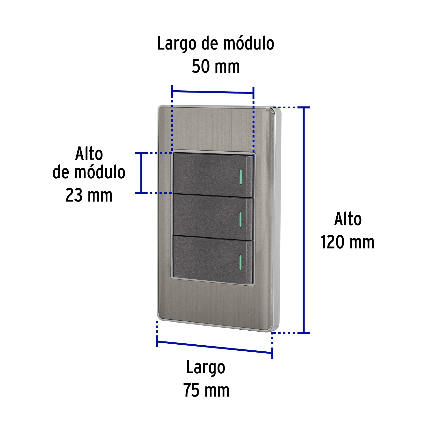 Placa armada acero 2 interruptores 1 de 3 vías 1 mód,Lisboa