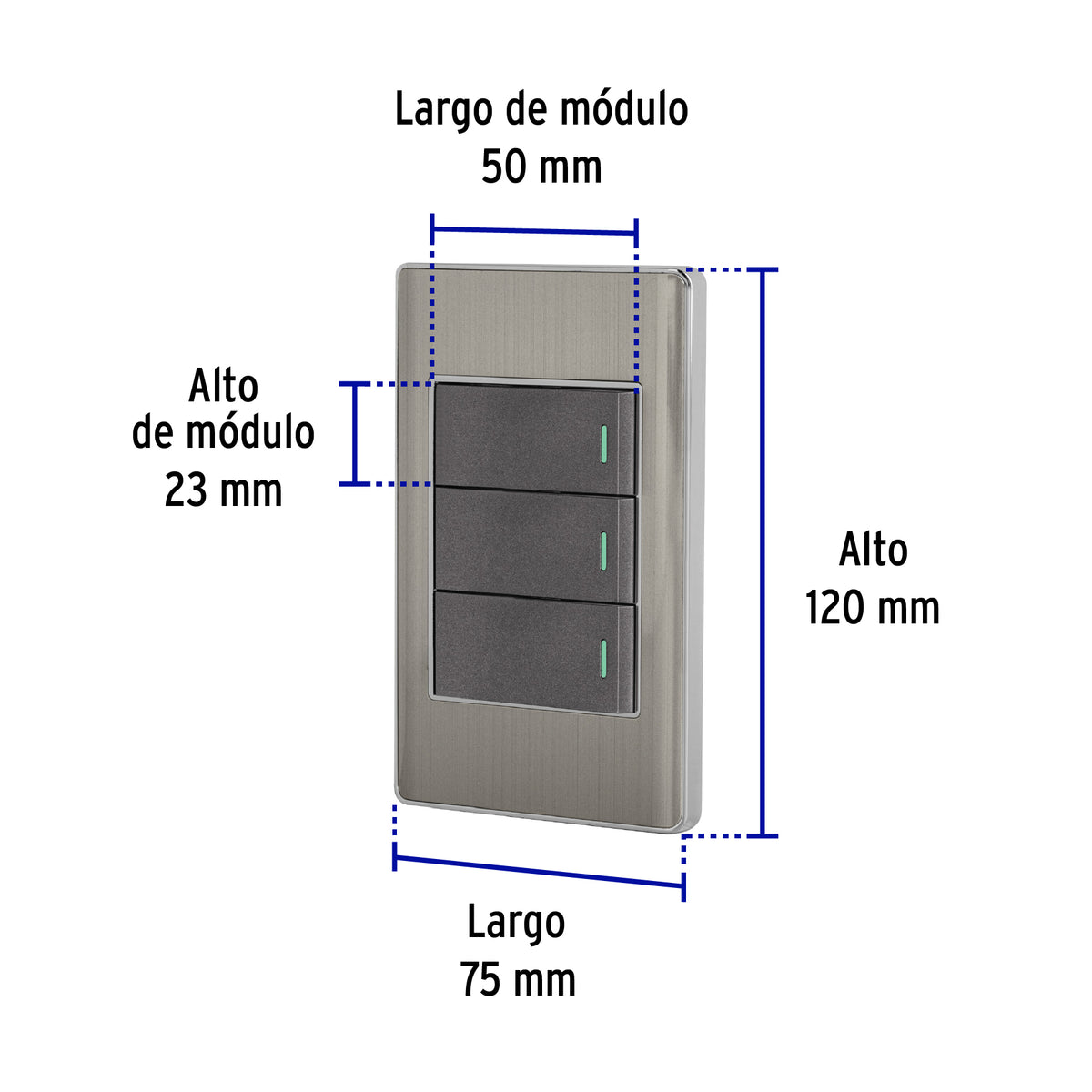 Placa armada acero 2 interruptores 1 de 3 vías 1 mód,Lisboa
