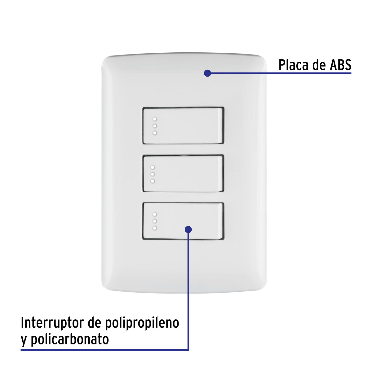 Placa armada 3 interruptores sencillos,blanco,línea Italiana