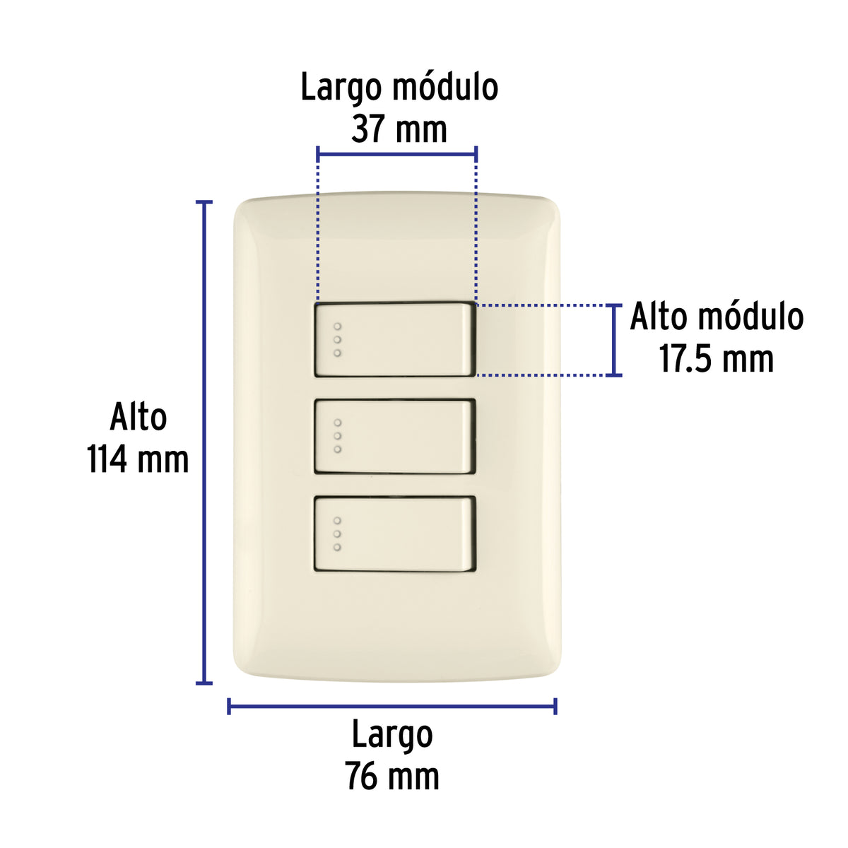 Placa armada 3 interruptores sencillos,marfil,línea Italiana