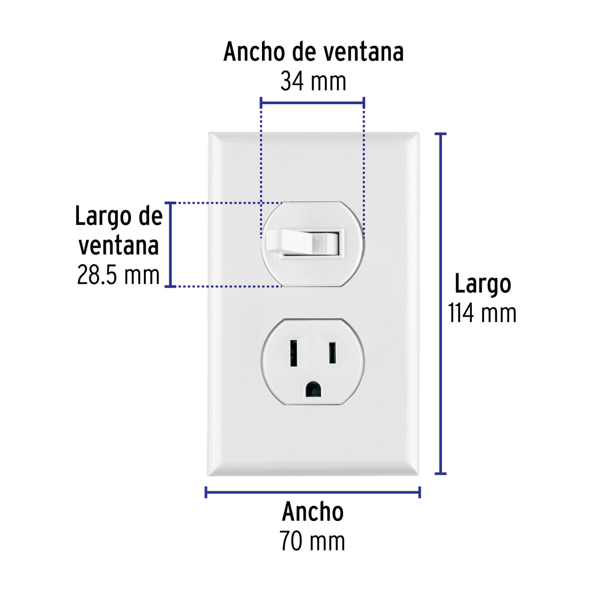 Placa armada interruptor y contacto, línea Standard, blanco