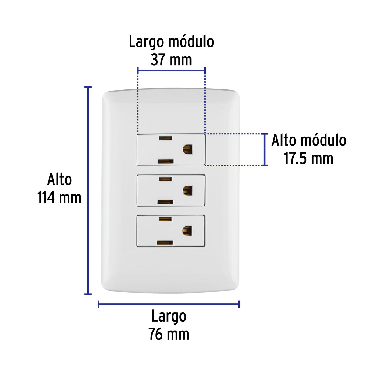 Placa armada 3 contactos aterrizados, blanco, línea Italiana
