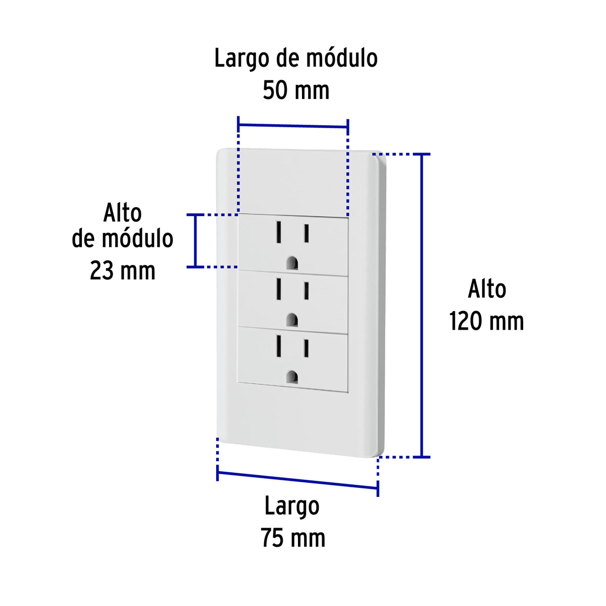 Placa armada blanca 3 contactos 1 módulo, Lisboa, Volteck