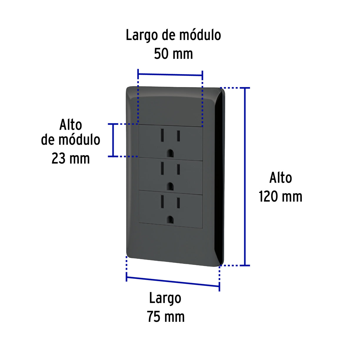 Placa armada negra 3 contactos 1 módulo, Lisboa, Volteck