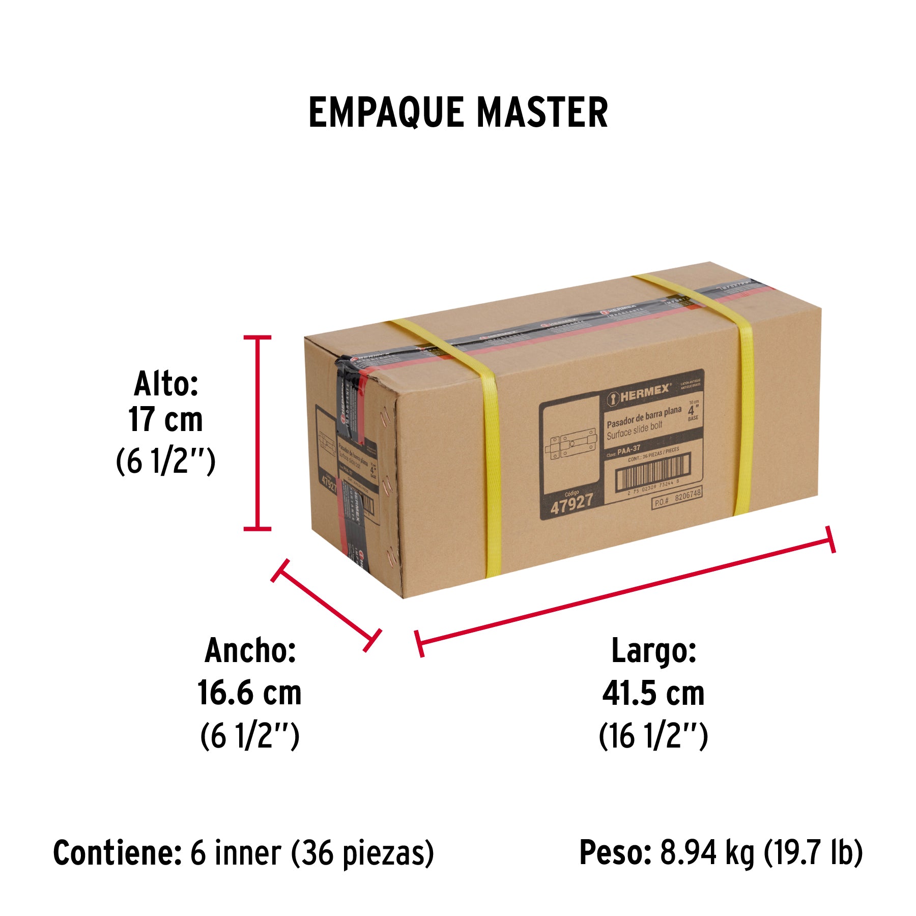 Pasador de barra plana 4', latón antiguo, Hermex