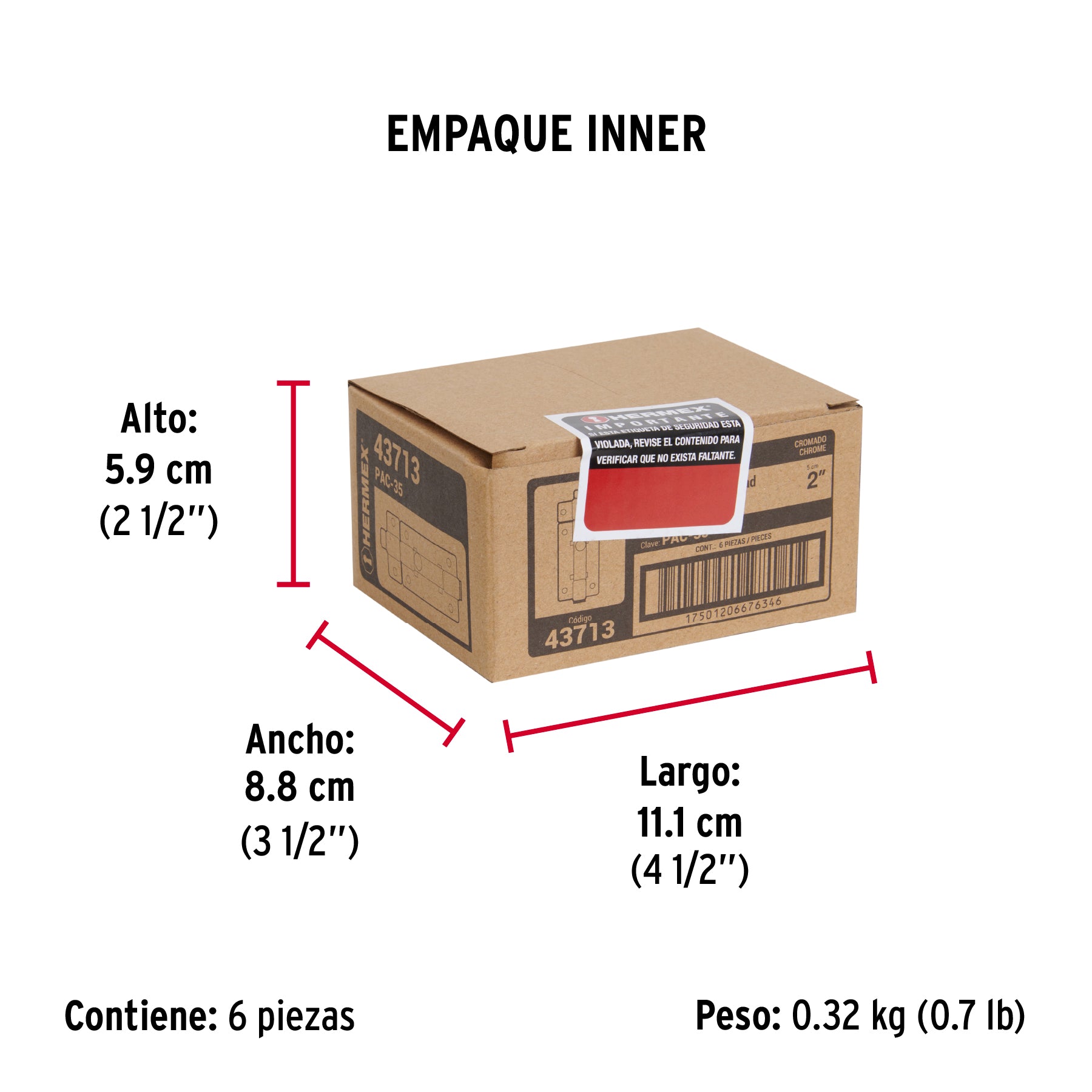 Pasador de cromo, 2"