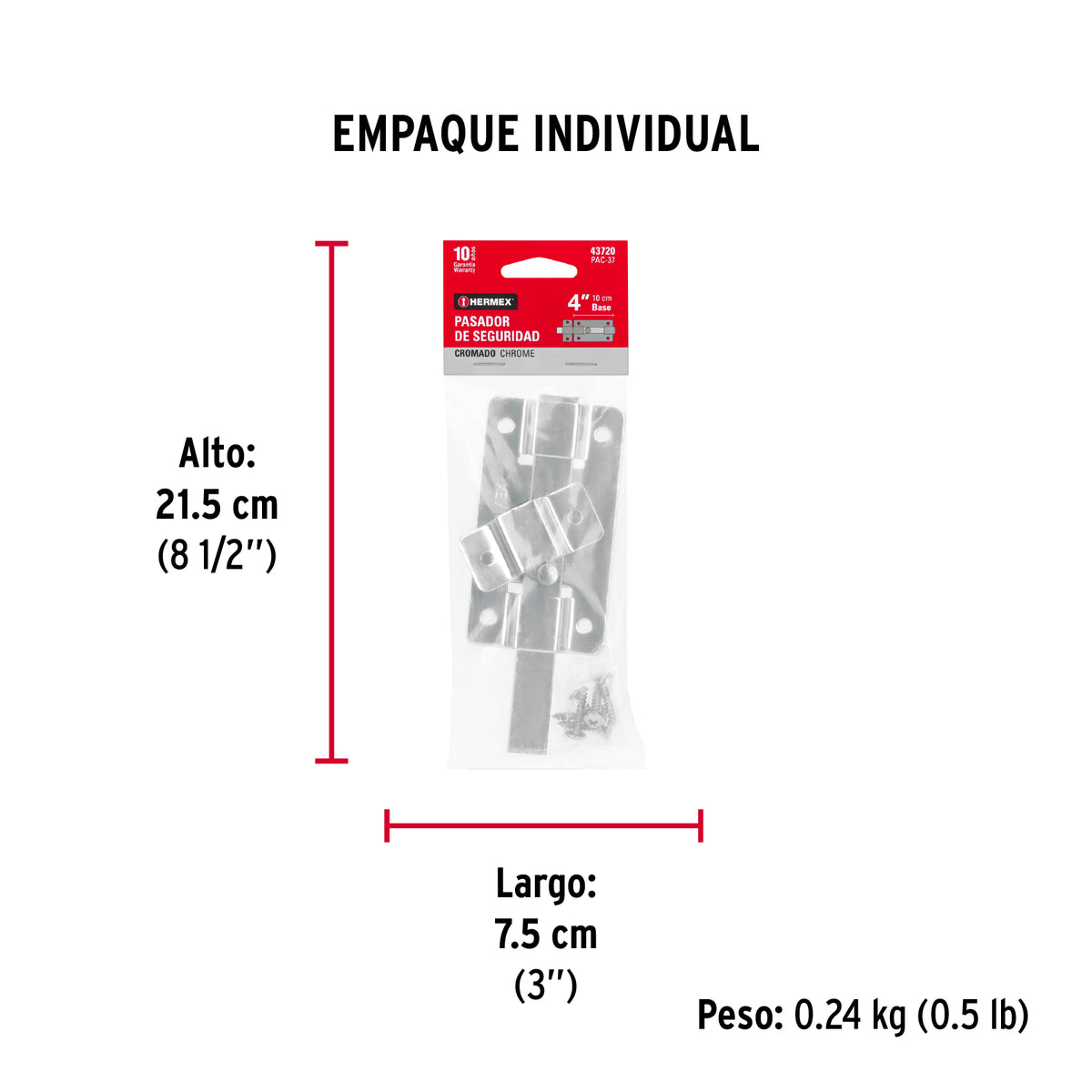 Pasador de cromo, 4"
