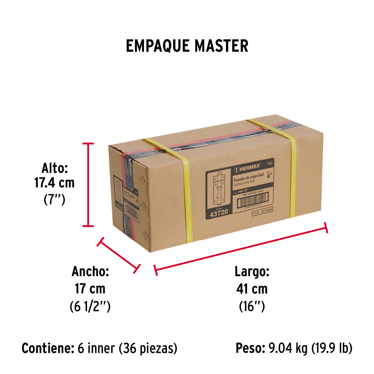 Pasador de cromo, 4"