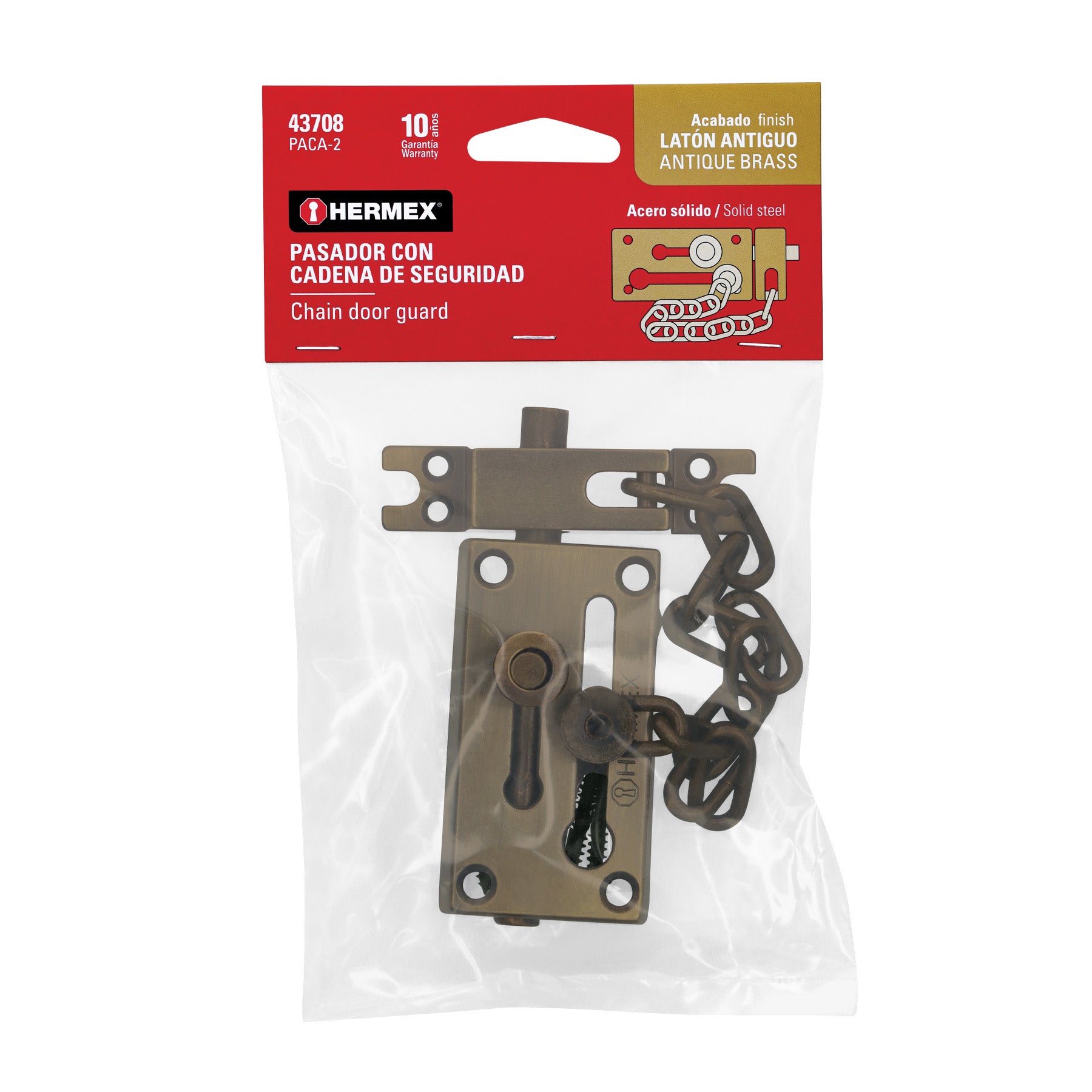 Pasador con cadena de latón antiguo