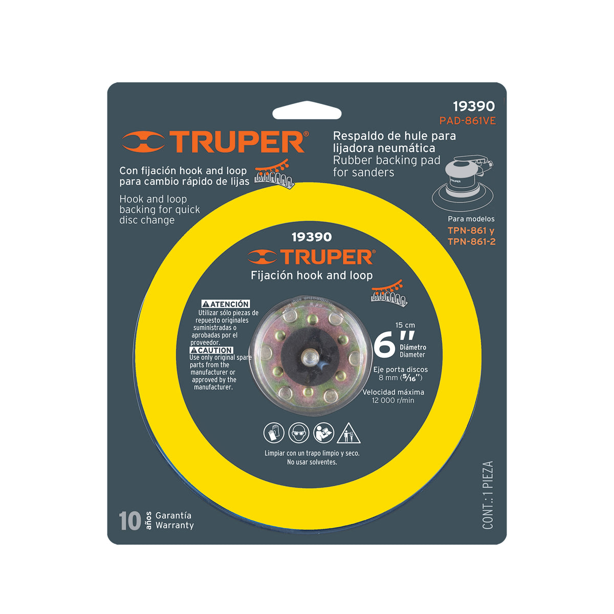 Pad para lijadora neumática tpn-861, de velcro