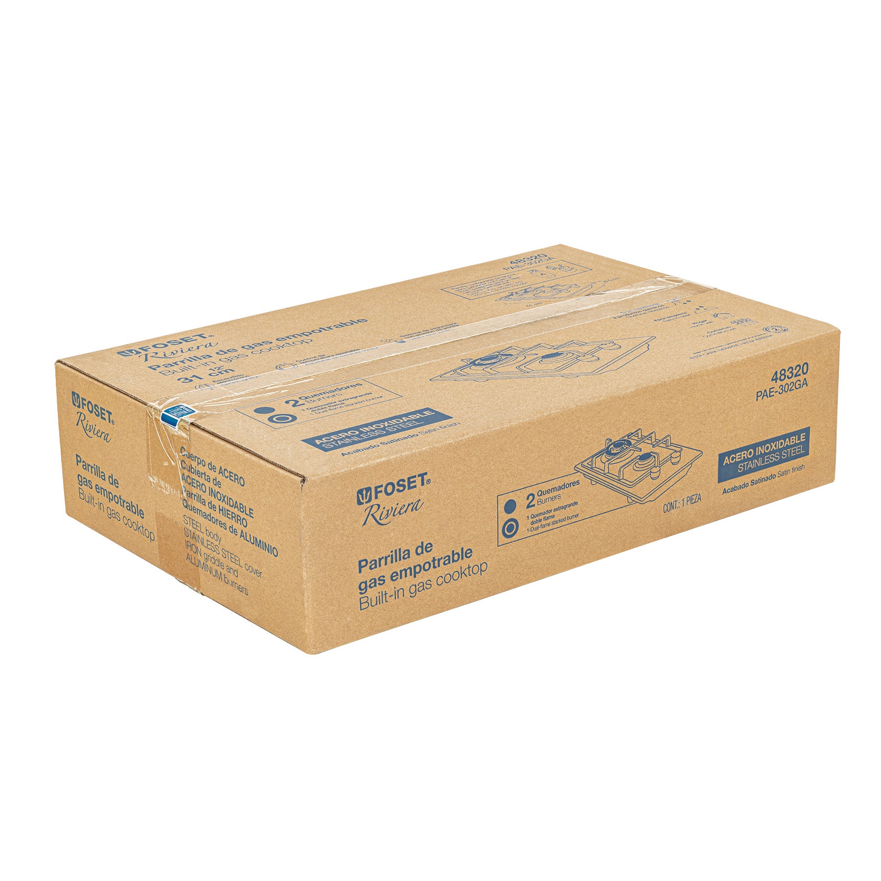 Parrilla gas empotrable 30cm, 2 quem, acero inox, Riviera