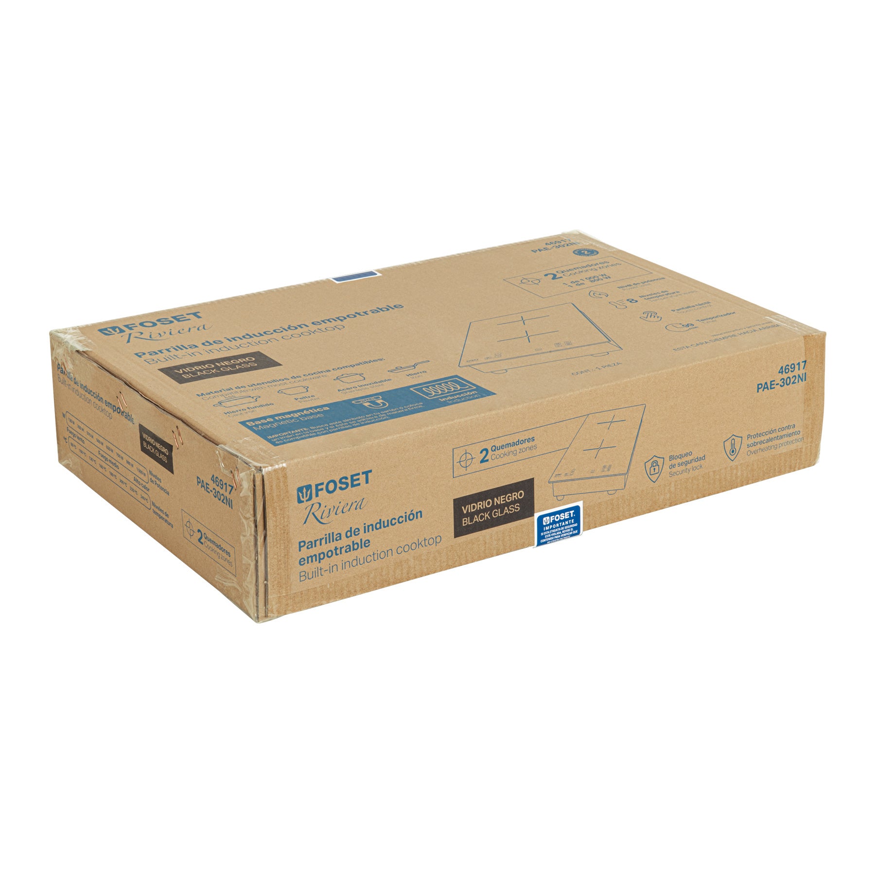 Parrilla inducción empotrable 30cm, 2 quem, vidrio, Riviera