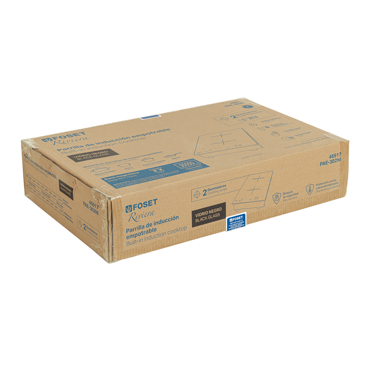 Parrilla inducción empotrable 30cm, 2 quem, vidrio, Riviera