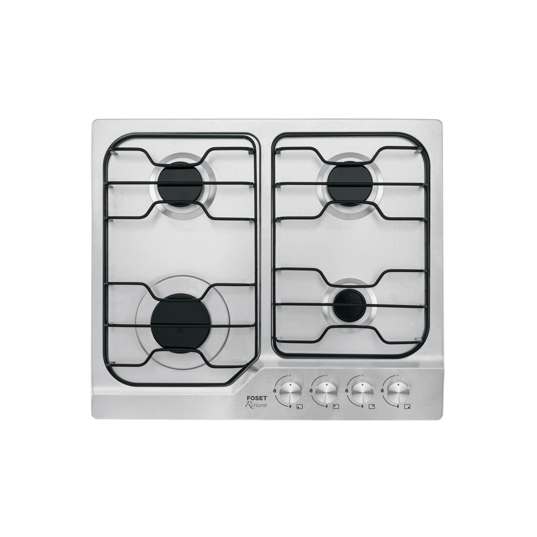 Parrilla gas empotrable 60cm, 4 quem, inox, esmalte, FOSET