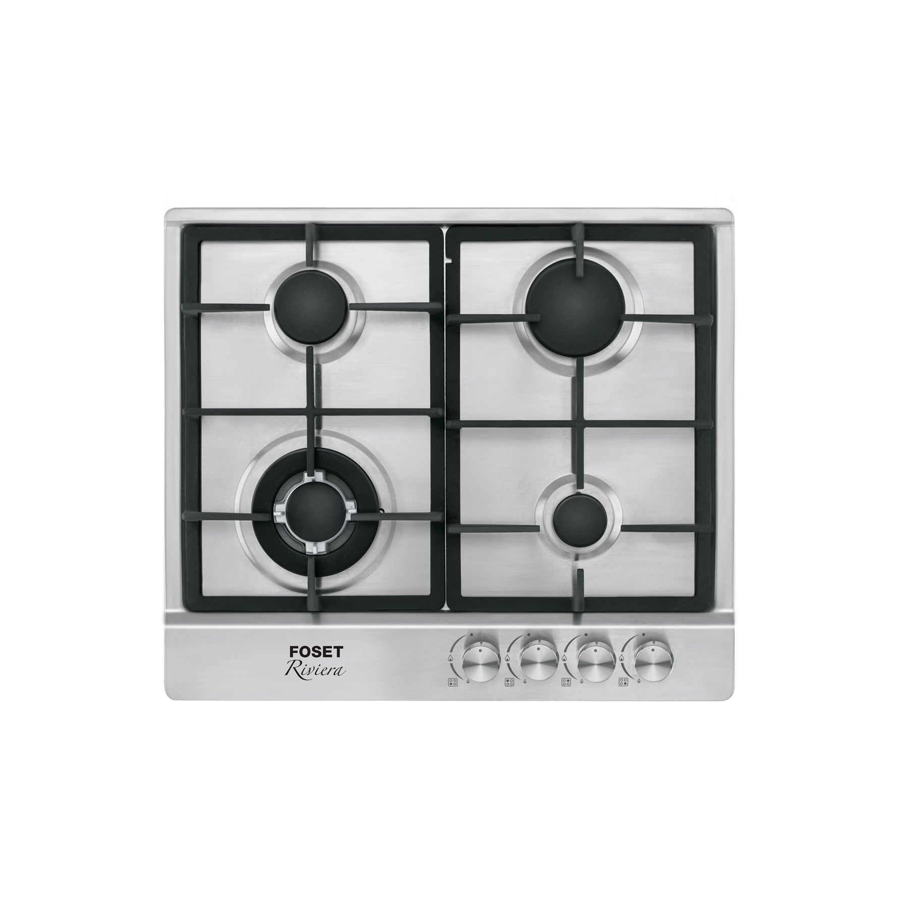 Parrilla de gas empotrable 4 quemadores, acero inox, Foset