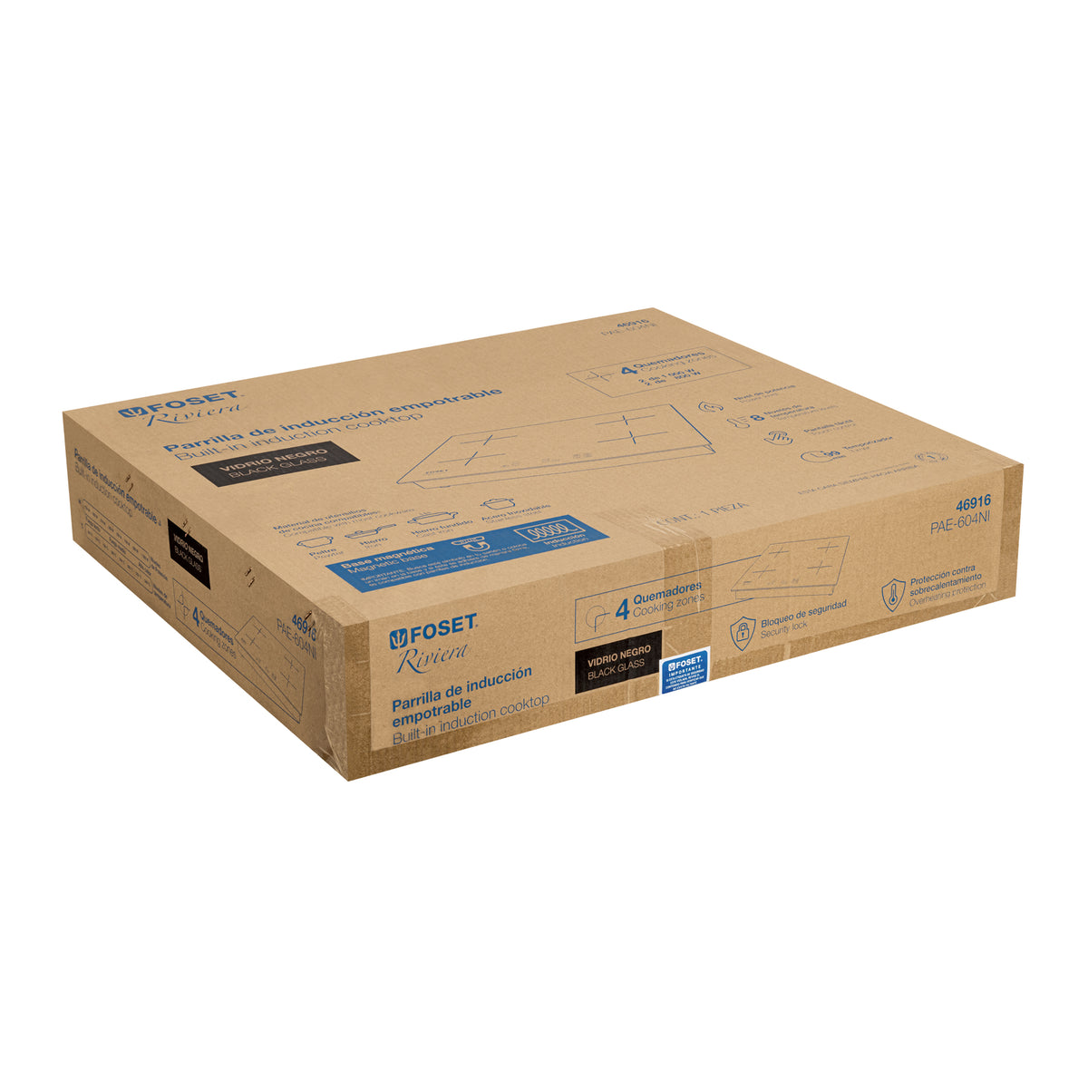 Parrilla inducción empotrable 60cm, 4 quem, vidrio, Riviera